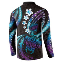 Hawaii Turtles Plumeria Button Sweatshirt Amethyst Gradient Polynesian Pattern LT01 - Polynesian Pride