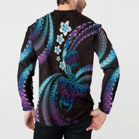 Hawaii Turtles Plumeria Button Sweatshirt Amethyst Gradient Polynesian Pattern LT01 - Polynesian Pride