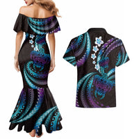 Hawaii Turtles Plumeria Couples Matching Mermaid Dress and Hawaiian Shirt Amethyst Gradient Polynesian Pattern LT01 - Polynesian Pride