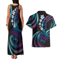 Hawaii Turtles Plumeria Couples Matching Tank Maxi Dress and Hawaiian Shirt Amethyst Gradient Polynesian Pattern LT01 - Polynesian Pride