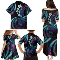 Hawaii Turtles Plumeria Family Matching Puletasi and Hawaiian Shirt Amethyst Gradient Polynesian Pattern