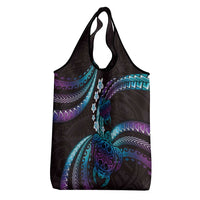 Hawaii Turtles Plumeria Grocery Bag Amethyst Gradient Polynesian Pattern