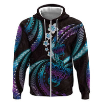 Hawaii Turtles Plumeria Hoodie Amethyst Gradient Polynesian Pattern
