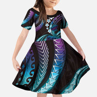 Hawaii Turtles Plumeria Kid Short Sleeve Dress Amethyst Gradient Polynesian Pattern LT01 KID Purple - Polynesian Pride