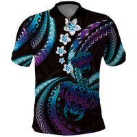 Hawaii Turtles Plumeria Polo Shirt Amethyst Gradient Polynesian Pattern