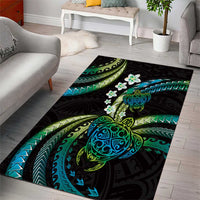 Hawaii Turtles Plumeria Area Rug Chartreuse Cyan Polynesian Pattern