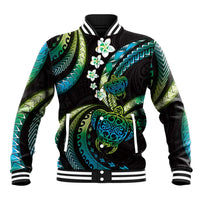 Hawaii Turtles Plumeria Baseball Jacket Chartreuse Cyan Polynesian Pattern LT01 Unisex Cyan - Polynesian Pride