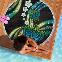 Hawaii Turtles Plumeria Beach Blanket Chartreuse Cyan Polynesian Pattern LT01 - Polynesian Pride