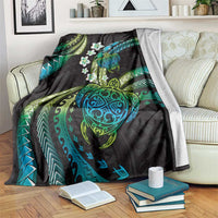 Hawaii Turtles Plumeria Blanket Chartreuse Cyan Polynesian Pattern LT01 Cyan - Polynesian Pride