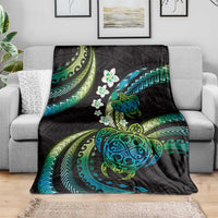Hawaii Turtles Plumeria Blanket Chartreuse Cyan Polynesian Pattern LT01 - Polynesian Pride