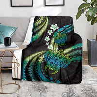 Hawaii Turtles Plumeria Blanket Chartreuse Cyan Polynesian Pattern LT01 - Polynesian Pride