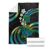Hawaii Turtles Plumeria Blanket Chartreuse Cyan Polynesian Pattern LT01 - Polynesian Pride