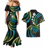 Hawaii Turtles Plumeria Couples Matching Mermaid Dress and Hawaiian Shirt Chartreuse Cyan Polynesian Pattern LT01 - Polynesian Pride