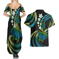 Hawaii Turtles Plumeria Couples Matching Summer Maxi Dress and Hawaiian Shirt Chartreuse Cyan Polynesian Pattern LT01 - Polynesian Pride