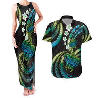 Hawaii Turtles Plumeria Couples Matching Tank Maxi Dress and Hawaiian Shirt Chartreuse Cyan Polynesian Pattern LT01 Cyan - Polynesian Pride