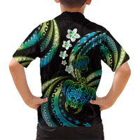 Hawaii Turtles Plumeria Kid Hawaiian Shirt Chartreuse Cyan Polynesian Pattern LT01 - Polynesian Pride