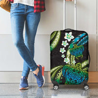 Hawaii Turtles Plumeria Luggage Cover Chartreuse Cyan Polynesian Pattern