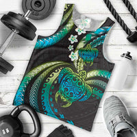 Hawaii Turtles Plumeria Men Tank Top Chartreuse Cyan Polynesian Pattern LT01 - Polynesian Pride
