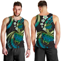Hawaii Turtles Plumeria Men Tank Top Chartreuse Cyan Polynesian Pattern LT01 - Polynesian Pride
