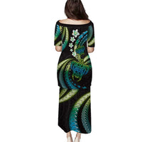 Hawaii Turtles Plumeria Puletasi Chartreuse Cyan Polynesian Pattern LT01 - Polynesian Pride