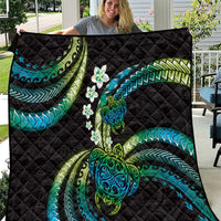 Hawaii Turtles Plumeria Quilt Chartreuse Cyan Polynesian Pattern