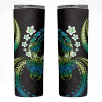 Hawaii Turtles Plumeria Skinny Tumbler Chartreuse Cyan Polynesian Pattern