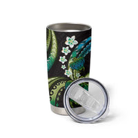Hawaii Turtles Plumeria Tumbler Cup Chartreuse Cyan Polynesian Pattern