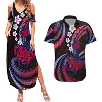 Hawaii Turtles Plumeria Couples Matching Summer Maxi Dress and Hawaiian Shirt Sweet Gradient Polynesian Pattern LT01 Pink - Polynesian Pride