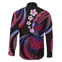 Hawaii Turtles Plumeria Family Matching Off The Shoulder Long Sleeve Dress and Hawaiian Shirt Sweet Gradient Polynesian Pattern