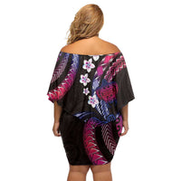 Hawaii Turtles Plumeria Family Matching Off Shoulder Short Dress and Hawaiian Shirt Sweet Gradient Polynesian Pattern