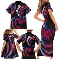 Hawaii Turtles Plumeria Family Matching Short Sleeve Bodycon Dress and Hawaiian Shirt Sweet Gradient Polynesian Pattern