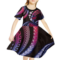 Hawaii Turtles Plumeria Kid Short Sleeve Dress Sweet Gradient Polynesian Pattern LT01 - Polynesian Pride