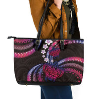 Hawaii Turtles Plumeria Leather Tote Bag Sweet Gradient Polynesian Pattern