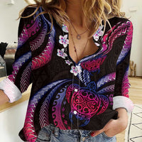 Hawaii Turtles Plumeria Women Casual Shirt Sweet Gradient Polynesian Pattern
