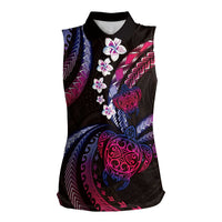 Hawaii Turtles Plumeria Women Sleeveless Polo Shirt Sweet Gradient Polynesian Pattern