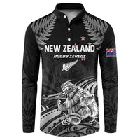 Custom New Zealand 2024 Rugby Button Sweatshirt Silver Fern Aotearoa Kiwi LT01 Black - Polynesian Pride