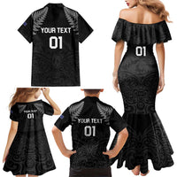 Custom New Zealand 2024 Rugby Family Matching Mermaid Dress and Hawaiian Shirt Silver Fern Aotearoa Kiwi