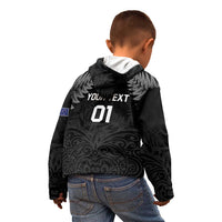 Custom New Zealand 2024 Rugby Kid Hoodie Silver Fern Aotearoa Kiwi