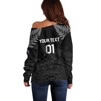 Custom New Zealand 2024 Rugby Off Shoulder Sweater Silver Fern Aotearoa Kiwi