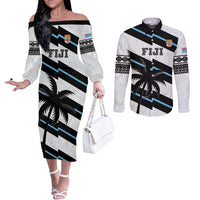 Custom Fiji 2024 Rugby Couples Matching Off The Shoulder Long Sleeve Dress and Long Sleeve Button Shirt Fijian Tapa Pattern