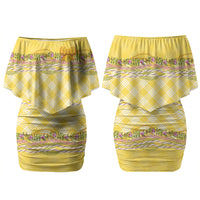 Hawaii Palaka Pikake Lokelani Plumeria Couples Matching Off Shoulder Short Dress and Hawaiian Shirt Melemele Coquette Bow LT01 - Polynesian Pride