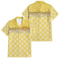 Hawaii Palaka Pikake Lokelani Plumeria Family Matching Long Sleeve Bodycon Dress and Hawaiian Shirt Melemele Coquette Bow LT01 Dad's Shirt - Short Sleeve Yellow - Polynesian Pride