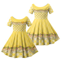 Hawaii Palaka Pikake Lokelani Plumeria Family Matching Long Sleeve Bodycon Dress and Hawaiian Shirt Melemele Coquette Bow LT01 Daughter's Dress Yellow - Polynesian Pride