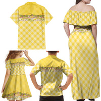 Hawaii Palaka Pikake Lokelani Plumeria Family Matching Off Shoulder Maxi Dress and Hawaiian Shirt Melemele Coquette Bow LT01 Mom's Dress Yellow - Polynesian Pride