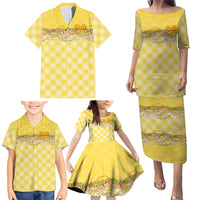 Hawaii Palaka Pikake Lokelani Plumeria Family Matching Puletasi and Hawaiian Shirt Melemele Coquette Bow