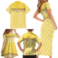 Hawaii Palaka Pikake Lokelani Plumeria Family Matching Short Sleeve Bodycon Dress and Hawaiian Shirt Melemele Coquette Bow LT01 Mom's Dress Yellow - Polynesian Pride