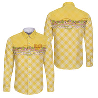 Hawaii Palaka Pikake Lokelani Plumeria Family Matching Short Sleeve Bodycon Dress and Hawaiian Shirt Melemele Coquette Bow LT01 Dad's Shirt - Long Sleeve Yellow - Polynesian Pride
