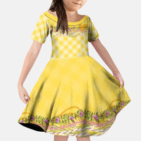 Hawaii Palaka Pikake Lokelani Plumeria Kid Short Sleeve Dress Melemele Coquette Bow LT01 KID Yellow - Polynesian Pride