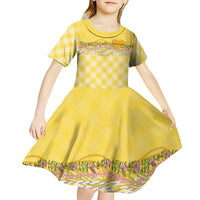 Hawaii Palaka Pikake Lokelani Plumeria Kid Short Sleeve Dress Melemele Coquette Bow LT01 - Polynesian Pride