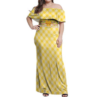 Hawaii Palaka Pikake Lokelani Plumeria Off Shoulder Maxi Dress Melemele Coquette Bow